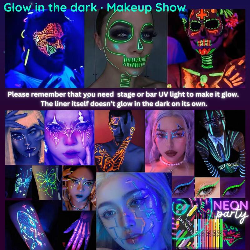 Luminous UV Blacklight Face Paint Set, 8 Counts set Matte Finish Body & Face Makeup Painting Set for Party, Cosplay, Makeup Accessories