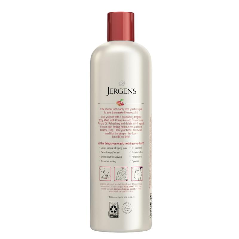 Jergens Softening Body Wash, 22 Ounces (Pack of 1) | Daily Moisturizing Skin Cleanser | Cherry Almond | pH Balanced | Paraben Free, Dye Free, Dermatologist Tested