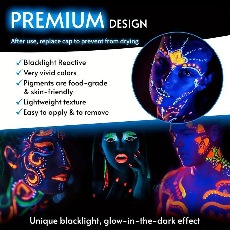 Neon Glow Face & Body Paint Crayons, 1 Set Glow-in-the-dark Fluorescent Makeup for Party, Luminous Face Paint for Clubs, Christmas Gift