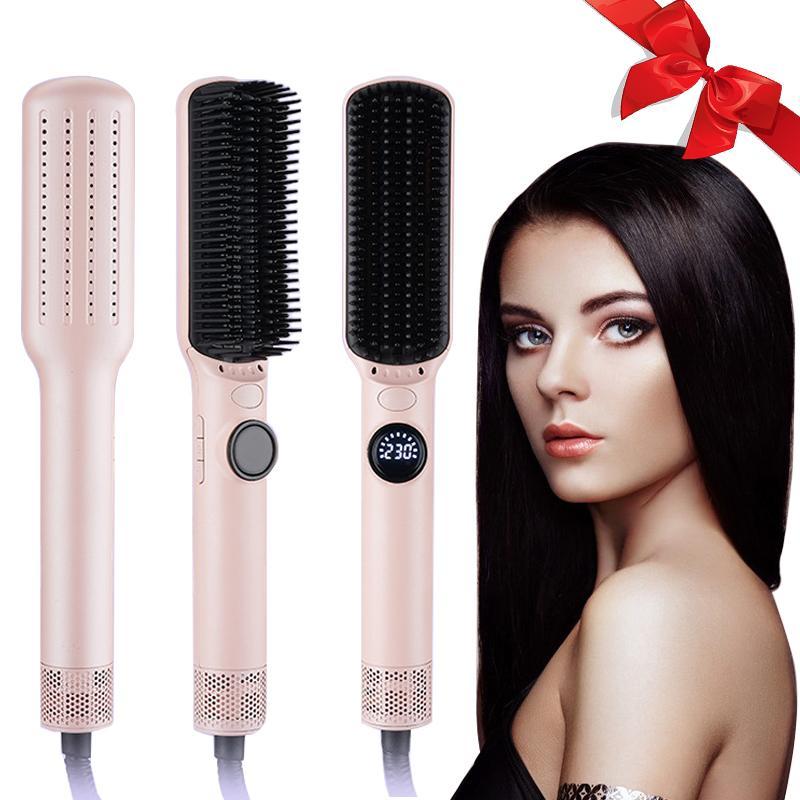 Hot Air Comb, Hair Straightening & Curling Iron, Dual-purpose Hot & Cold Air Comb with LCD Digital Display for Curling Hair, Fluffy Comb for Lazy People