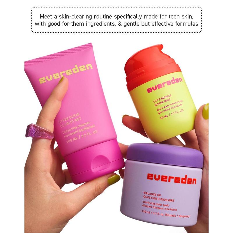 Evereden Clear Skin Trio - Safe Skincare for Teens & Pre-Teens - Cleanser, Toner Pads & Gel-Cream with Triple Tea Complex for Balanced, Clear Skin