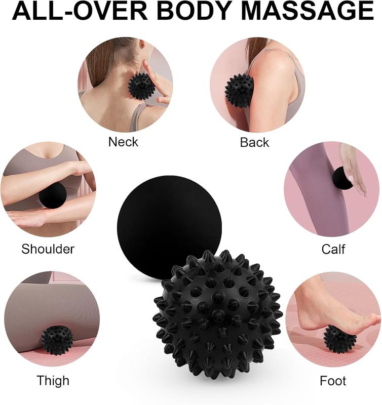 Massage Lacrosse Ball, Spiky Massage Ball, for Deep Tissue, Trigger Point and Myofascial Release,  Knots, and Yoga  (Black-Black)