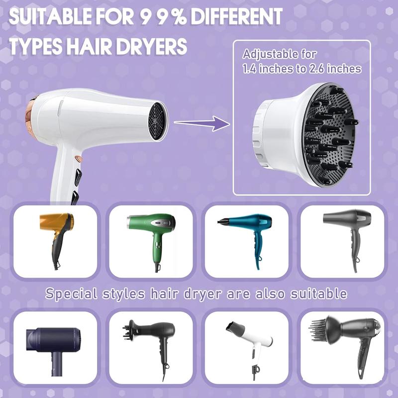 Adjustable Diffuser Attachment for Hair Dryer Hair Suitable for 1.4 inch to 2.6 inch, Diffuser Hair Dryer, Universal Hair Diffuser for Curly Hair, for Fine Thick Natural Wave and Frizzy Hair(White)