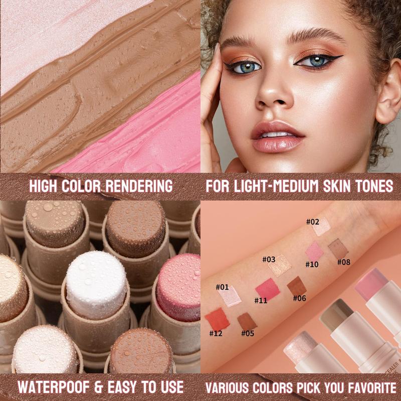 Professional Makeup Long-Lasting Waterproof Concealer Stick Set Buildable Medium Coverage Green Correcting Concealer Highlighter Bronzer Blush Multi-Color Natural Shade Birthday Fall Gift Cosmetic