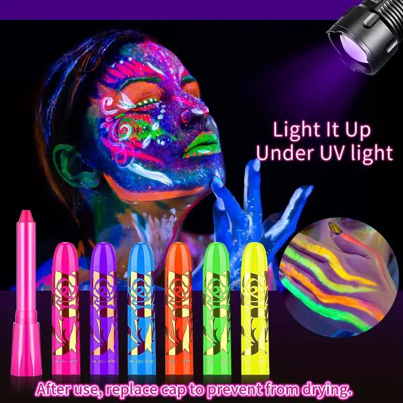 Neon Glow Face & Body Paint Crayons, 1 Set Glow-in-the-dark Fluorescent Makeup for Party, Luminous Face Paint for Clubs, Christmas Gift