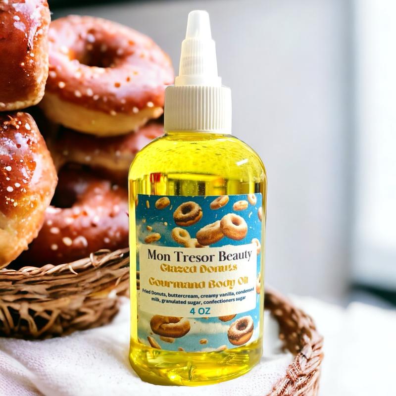 Glazed Donut Body Oil, moisturizer, hydrating, fried dough, condensed milk, creamy vanilla, buttercream, sugar, Womens body oil, Body Care, naturally hydrating, cruelty free Moisturizing Fragrance Scented