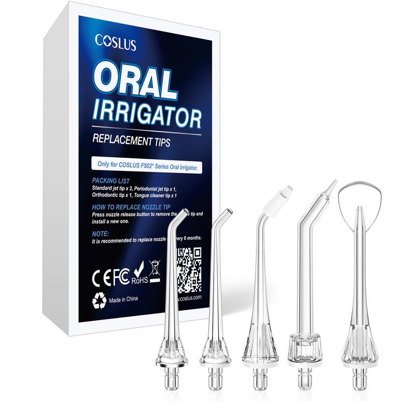 COSLUS 5-Pack Water Dental Flosser Replacement Tips 2 Standard, Orthodontic, Periodontal, Tongue Scraper - Easy to Replace, Versatile Nozzles for Optimal Oral Hygiene