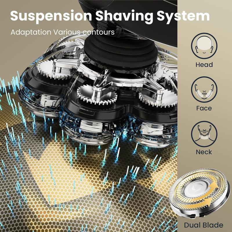 7D Head Shavers for Bald Men,  Detachable Head Shaver LED Display Dry Wet ,IPX7 Waterproof Head Shavers with Type-C Charge Brush Comb Comfort Razor