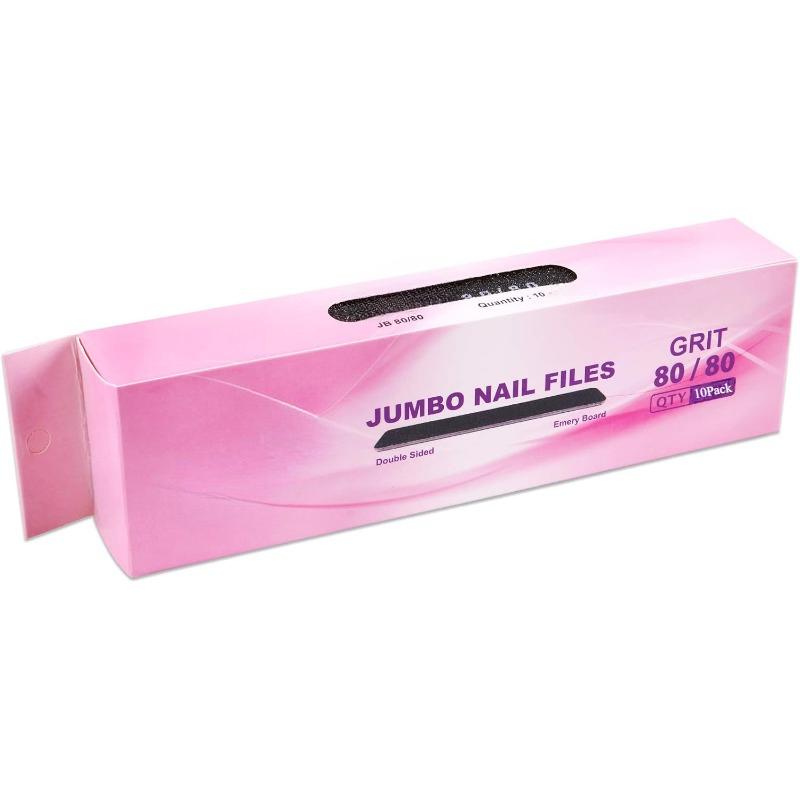 10 Counts - Jumbo Double-Sided Emery Nail File for Manicure, Pedicure, Natural, and Acrylic Nails - Black (Grit 80 80)