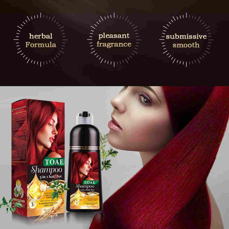 TOAE-Quick and Easy Hair Dye Shampoo in Wine Red, Black, and Brown, 3-in-1 Formula with Plant Extracts, Long-Lasting, 400ml Bottle, No Harsh Chemicals Haircare Oil bubble shampoo Argan Color