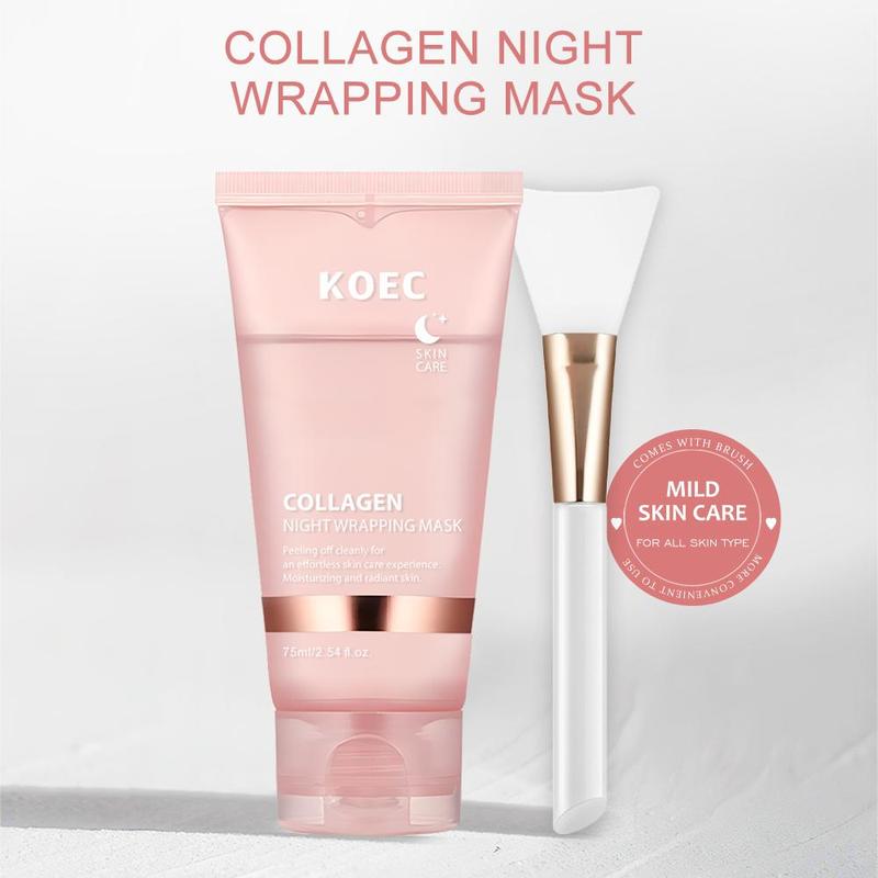 KOEC Collagen Overnight Wrapping Peel Off Facial Mask Pack - Elasticity & Hydration Care, Reduces Sagging & Dullness - Hydrolyzed Collagen For Glowing Skin - Korean Skin Care