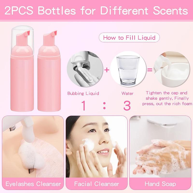 32PCS Lash Shampoo Clean Brush Kits 10pcs Crystal Lash Cleansing Brush 10pcs Disposable Tube Mascara Wands Brush 3pcs Empty Lash Shampoo Bottles Lash Extensions Aftercare (Pink kits) (Pink)