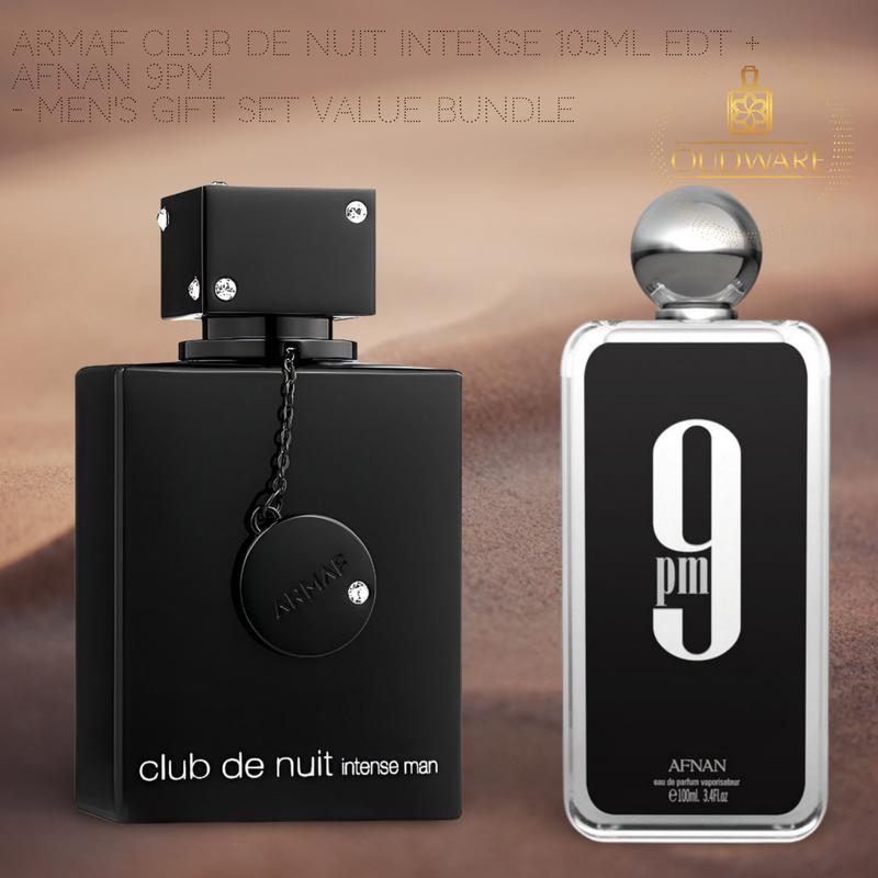 Armaf Club De Nuit Intense For Men EDT 105ml (3.6 Oz) + Afnan 9PM EDP 100ml (3.4 Oz) - For Men - Fragrance Value Bundle - Luxury Fragrance Gift Set For Men