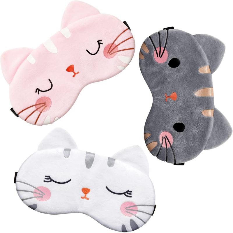 Cute Eye Mask for Sleeping 3 Pieces Cartoon Dog Face Eye Cover Funny Animal Cat Sleeping Mask Soft Lightweight Night Sleep Eye Masks Kitty Eye Mask Blindfolds for Women Men Kids