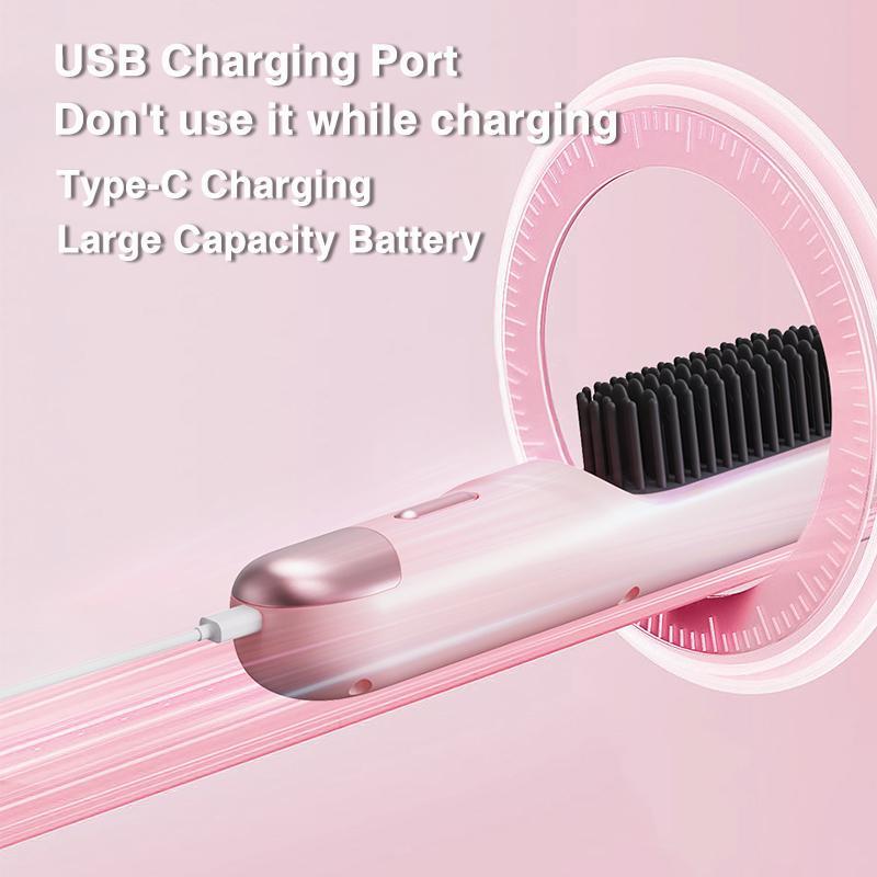 USB Rechargeable Wireless Hair Straightener, 1 Box Negative Ion Multi-functional Hair Straightening Comb, Portable Hair Straightening Comb for Home & Travel