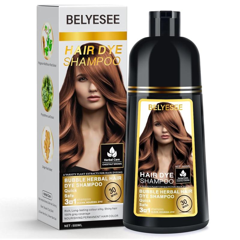 Hair Dye Shampoo for Gray Hair Coverage,Hair Color Shampoo for Men Women,Permanent Champu Con Tinte Para Canas,Tinte Negro Para El Cabello500ml Ammonia-Free Natural Herbal Ingredients（dark brown）