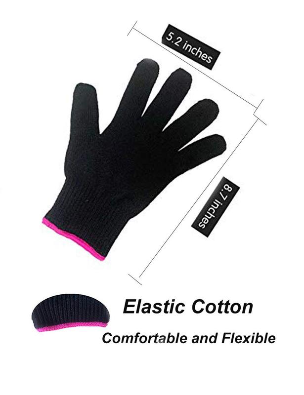 Heat Resistant Glove for Hair Styling, Curling Iron, Flat Iron and Curling Wand, Black, Pink Edge, 1 count