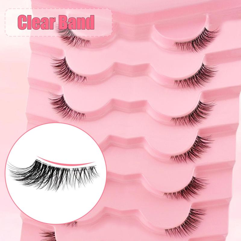 Fluffy False Eyelashes, 7 Pairs tray Wispy Faux Strip Lashes with Clear Stem, Natural Curling Eye Makeup Strip Lashes for Women & Girls, Christmas Gift