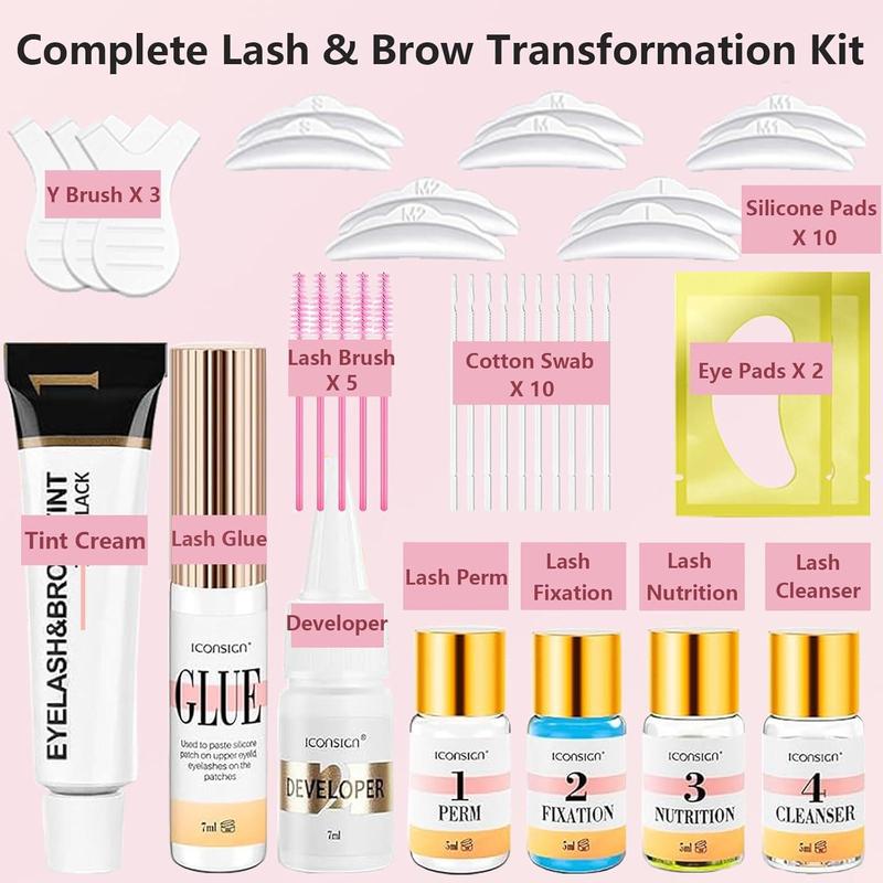 2 in 1 Lash & Brow Lift Kit, 1 Box Professional Eyelash & Eyebrow Set and Curling Eyelash Perm Kit, Complete Lash & Brow Transformation Kit for Home & Salon