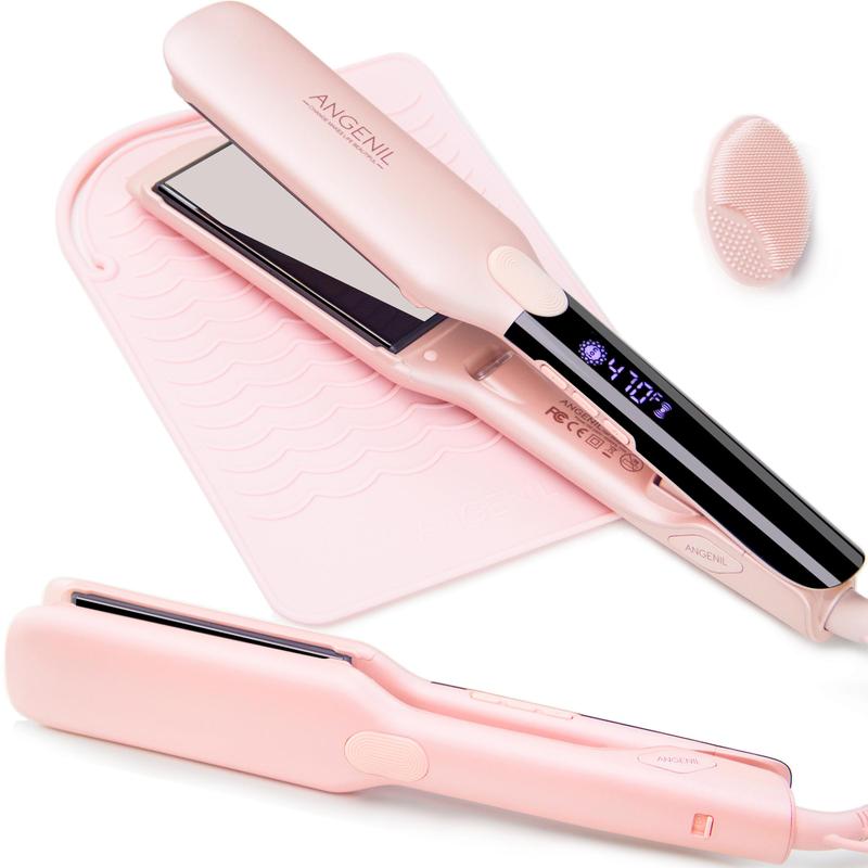 Titanium Flat Iron Hair Straightener, 1 Count 2 in 1 Hair Straightening Iron With Heat Resistant Silicone Mat, Adjustable Temp 240°F-470°F