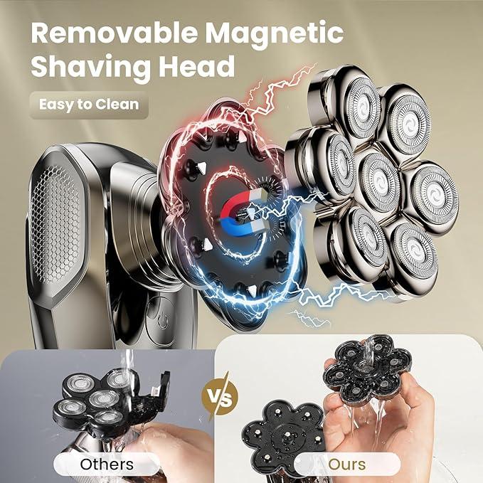 7D Head Shavers for Bald Men,  Detachable Head Shaver LED Display Dry Wet ,IPX7 Waterproof Head Shavers with Type-C Charge Brush Comb Comfort Razor