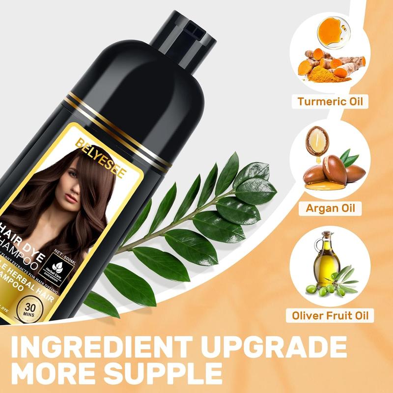 Hair Dye Shampoo for Gray Hair Coverage,Hair Color Shampoo for Men Women,Permanent Champu Con Tinte Para Canas,Tinte Negro Para El Cabello500ml Ammonia-Free Natural Herbal Ingredients（dark brown）