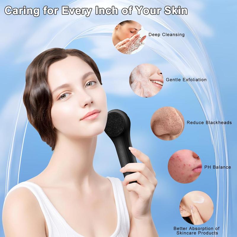 Portable Silicone Electric Facial Cleansing Brush, 1 Count Waterproof Rechargeable Vibration Facial Massager, Face Skin Care Tool for Deep Cleansing, Exfoliation