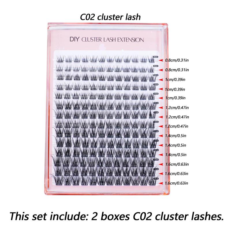 2 Boxes Natural Wispy Cluster Eyelashes Set C02 DIY Lash Extension at Home Individual False Lashes for Makeup