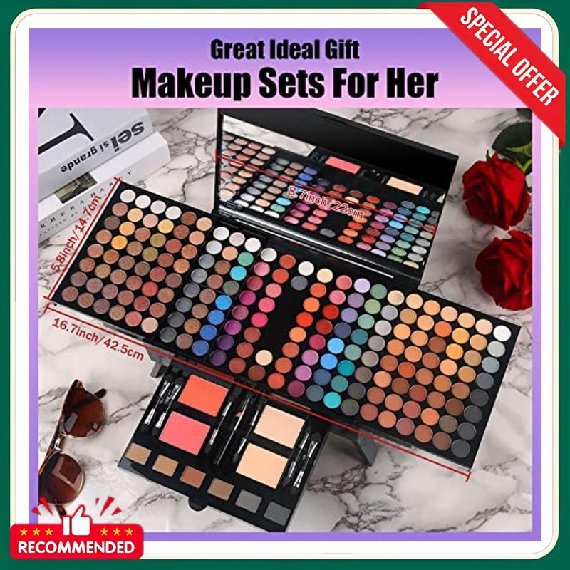 Women Makeup Sets Full Kits - 190 Colors Cosmetic Make Up Gifts Combination with Eyeshadow Facial Blusher Eyebrow Powder Face Concealer Powder Eyeliner Pencil with Full Size Mirror Makeup Palette Kit