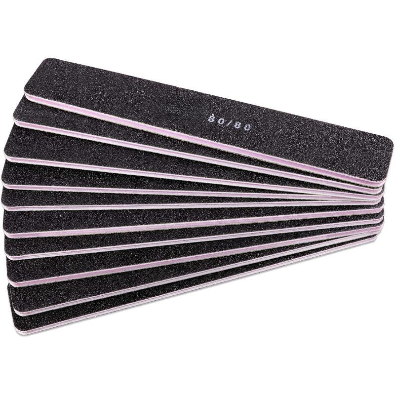 10 Counts - Jumbo Double-Sided Emery Nail File for Manicure, Pedicure, Natural, and Acrylic Nails - Black (Grit 80 80)