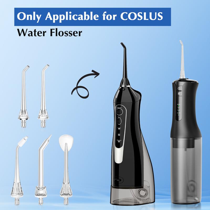 COSLUS 5-Pack Water Dental Flosser Replacement Tips 2 Standard, Orthodontic, Periodontal, Tongue Scraper - Easy to Replace, Versatile Nozzles for Optimal Oral Hygiene