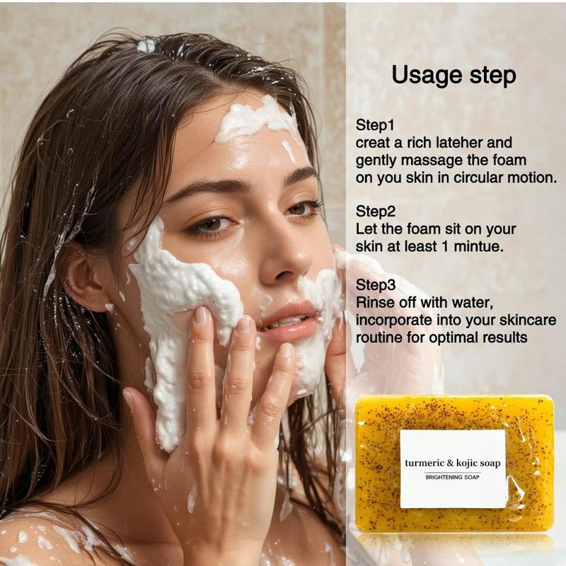 Lemon Turmeric & Kojic Acid Soap Bar, Face & Body Wash, Daily Skin Cleanser Sets for prone Skin, Moisturizing Gentle Kojic Acid Soap Bar Set with Soap Saver Bags, Christmas, Fall