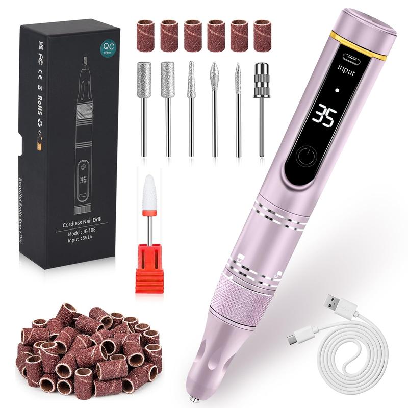 Rechargeable Electric Nail Drill, 1 Box Professional Nail Drill & Accessories, Wireless Nail File Drill, Electric Nail File for Acrylic Gel Nails