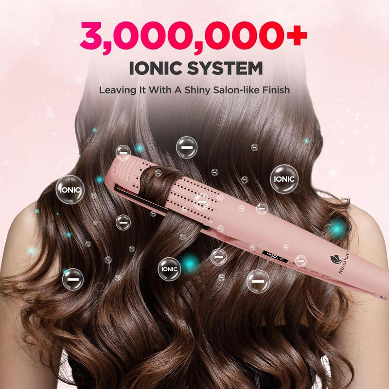 360° Airflow Styler Curling Iron, Titanium Flat Iron Hair Straightener and Curler 2 in 1, Professional Curing Wand with Ionic Aroma Cool Air, 13 Adjustable Temps, Dual Voltage for Long Hair Salon Comfort