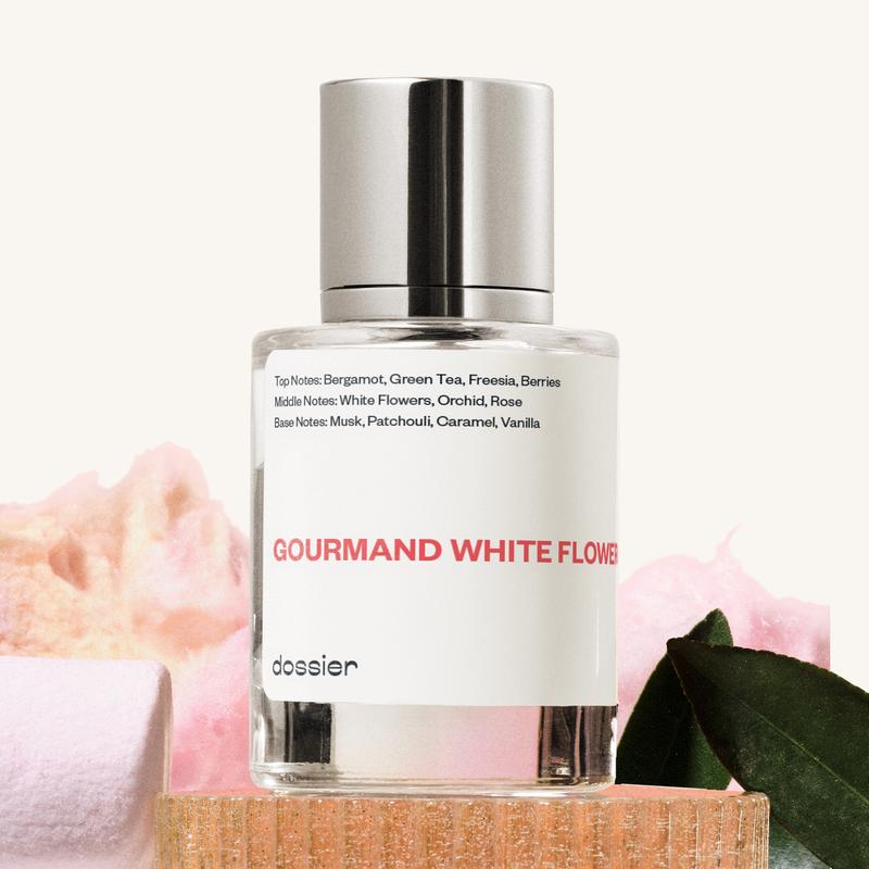 Gourmand White Flowers, Dossier, Women, 50ml-100ml, Eau De Parfum, Bergamot, Green Tea, Freesia, Berries, White Flowers, Orchid, Rose, Caramel, Vanilla, Musk, Patchouli