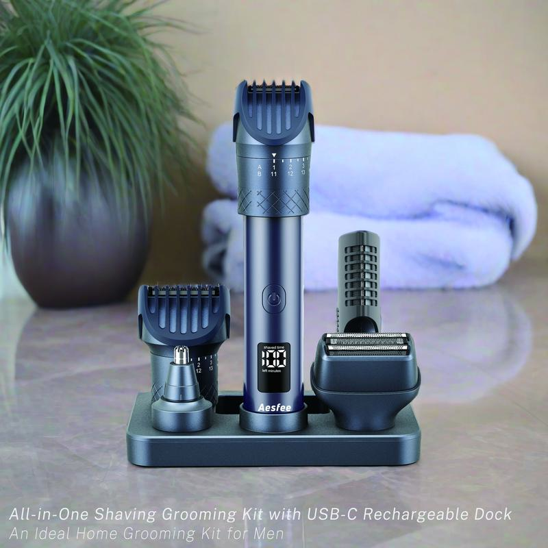 Beard Trimmer Kit for Men 5-in-1 Electric Foil Shavers Adjustable Hair Clippers Set Waterproof - Comfort Body Nose Ear Hair Trimmer USB-C Charge Dock