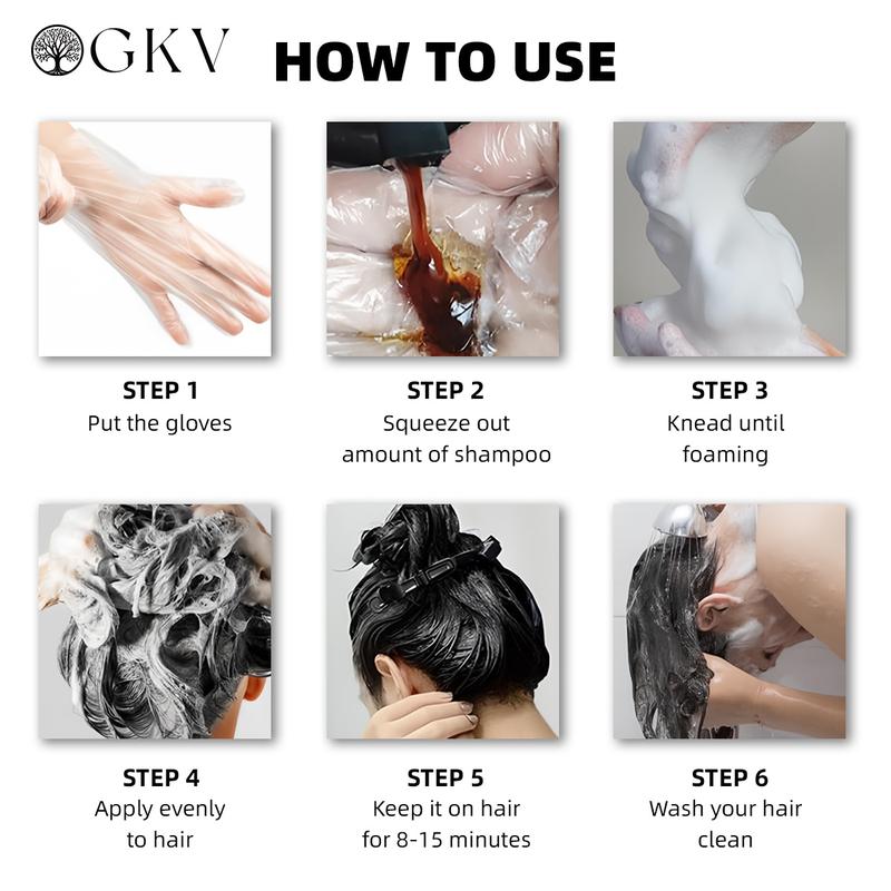 GKV Black Hair Dye Shampoo, Instant 3 in 1 +99.9% Grey Coverage - Plant Herbal Natural Ingredients Hair Dye Shampoo Haircare Color