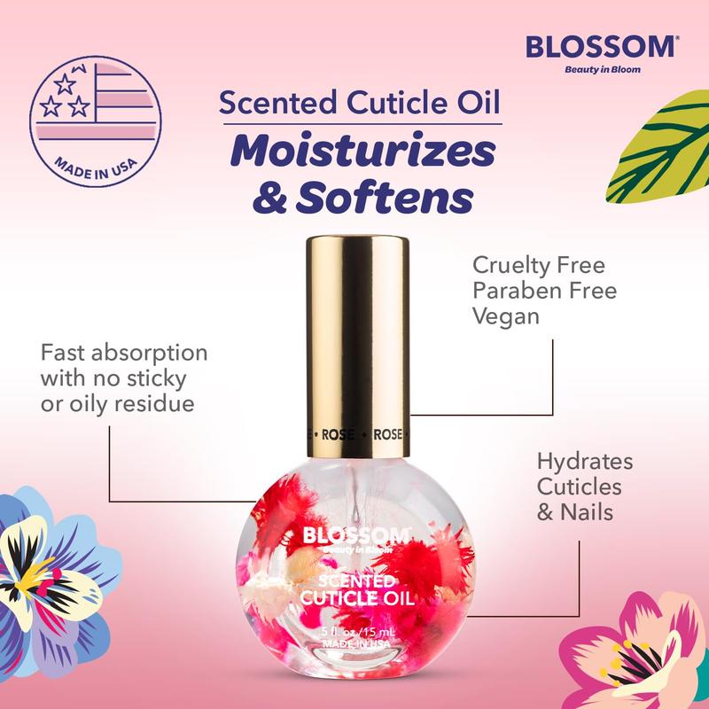 Hydrating, Moisturizing, Strengthening, Scented Cuticle Oil, Infused with Real Flowers, Made in USA, 0.5 fl. oz, Rose Floral Nail Honey Luxury