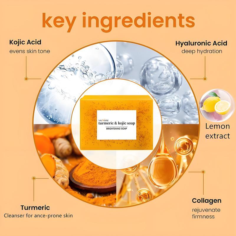 Lemon Turmeric & Kojic Acid Soap Bar, Facial and Body Cleansing, Daily Skin Cleansing Soap Bar, Suitable for Both Men and Women, Moisturizing and Mild Kojic Acid Soap Bar, Comes with Soap Bag