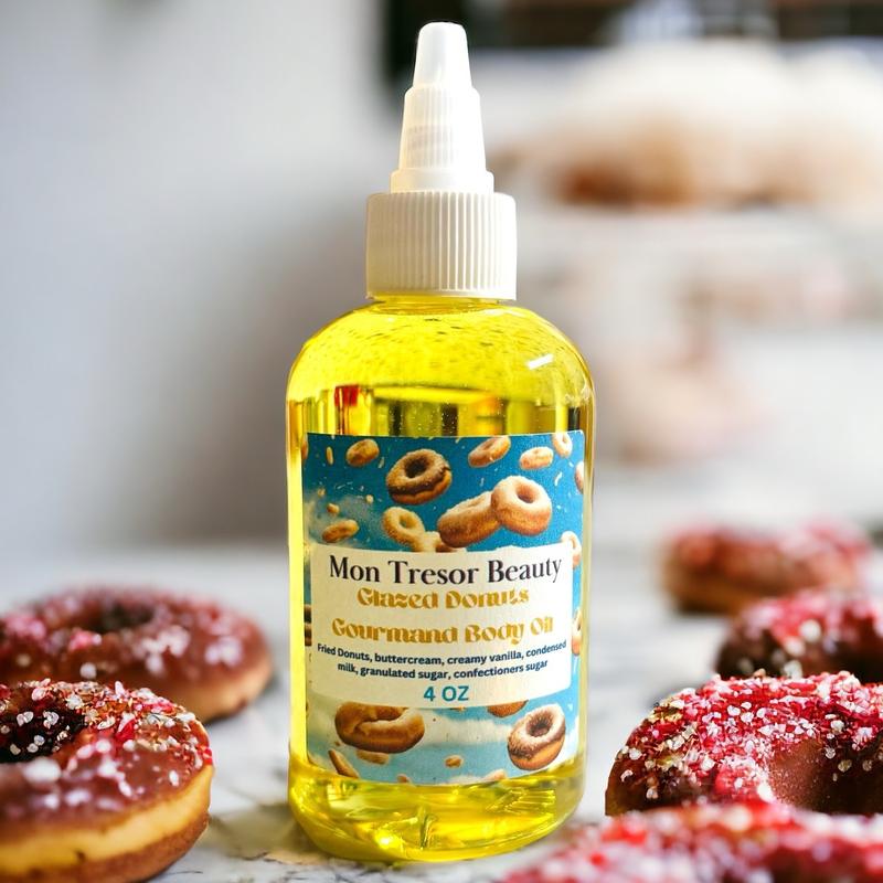 Glazed Donut Body Oil, moisturizer, hydrating, fried dough, condensed milk, creamy vanilla, buttercream, sugar, Womens body oil, Body Care, naturally hydrating, cruelty free Moisturizing Fragrance Scented