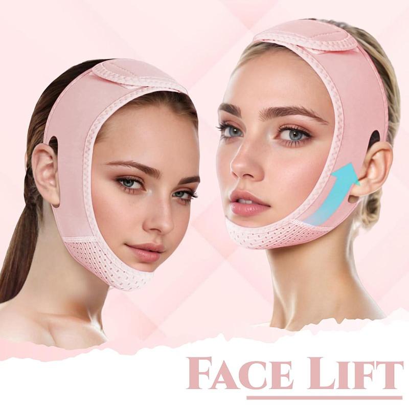 Double Chin Reducer & Eliminator V Line Lifting Mask with Adjustable Chin Strap Targets Double Chin for a Slimmer Jawline Enhances Facial Contours for Women - Pink