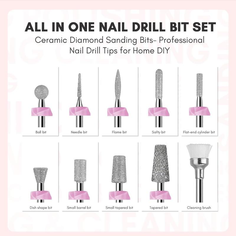 Makartt 10Pcs Diamond Sanding Nail Drill Bit Set Manicure Nail Care Nail Art Cutics