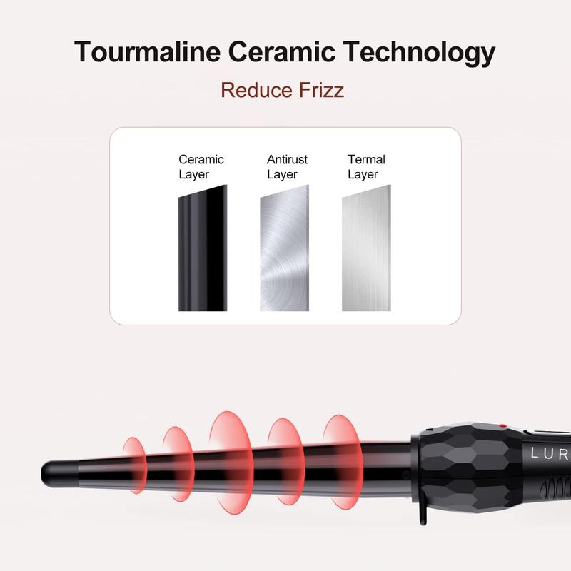 Ceramic Tourmaline Coating Curling Wand, 1 2-1 Inch Barrel Hair Curler with 2 Heat Setting (320 410℉), Suitable for All Hair Types Comfort