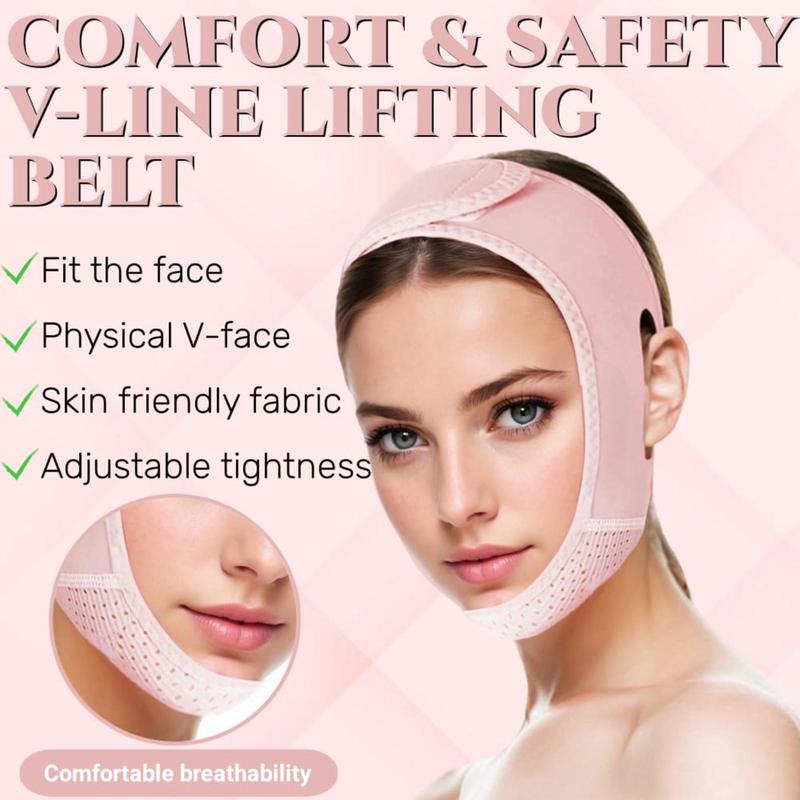 Double Chin Reducer & Eliminator V Line Lifting Mask with Adjustable Chin Strap Targets Double Chin for a Slimmer Jawline Enhances Facial Contours for Women - Pink