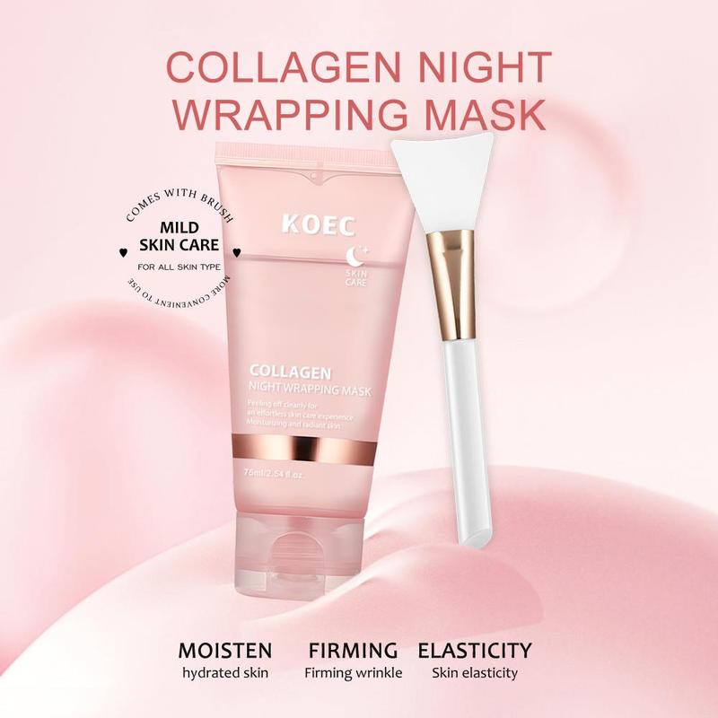 KOEC Collagen Overnight Wrapping Peel Off Facial Mask Pack - Elasticity & Hydration Care, Reduces Sagging & Dullness - Hydrolyzed Collagen For Glowing Skin - Korean Skin Care