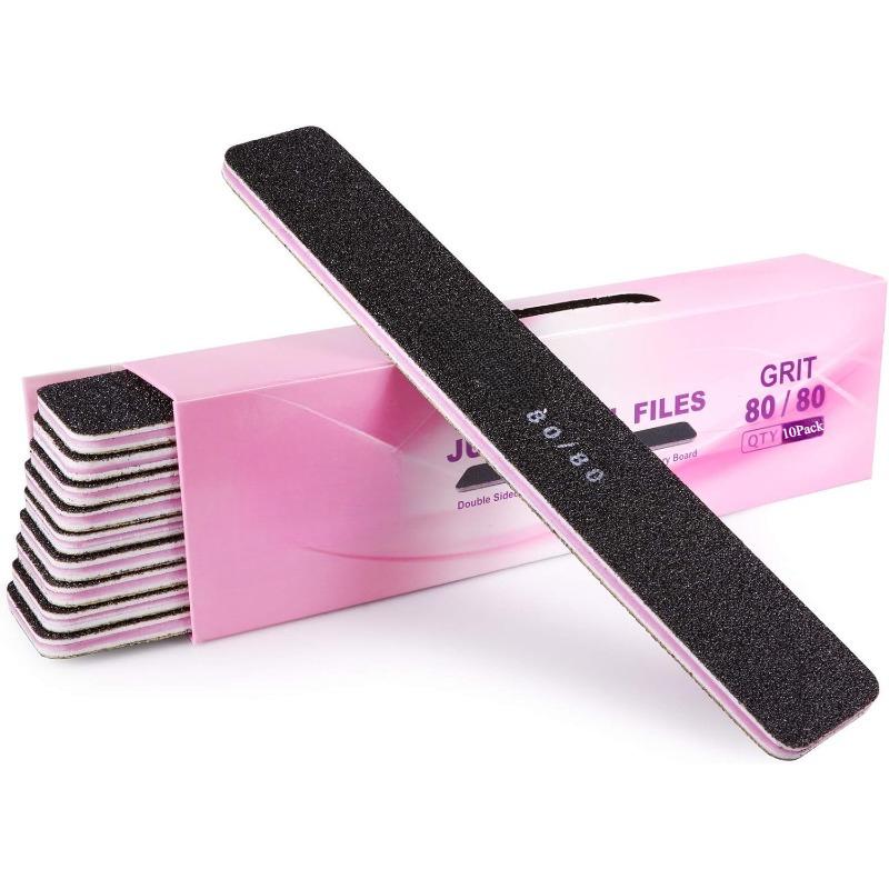 10 Counts - Jumbo Double-Sided Emery Nail File for Manicure, Pedicure, Natural, and Acrylic Nails - Black (Grit 80 80)