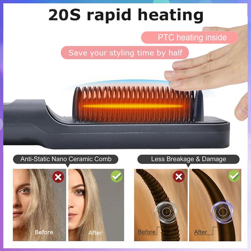 Hair Straightener Brush 2 in 1 Fast Heat Up Straightening Brush Professional Hair Styling Tool