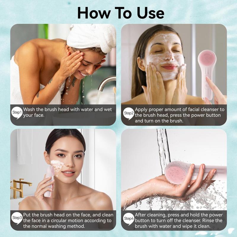 Rechargeable Portable Silicone Thermostatic Facial Cleansing Brush, High Frequency Vibration Facial Skin Care Brush, Facial Skin Care Tool for Women & Men