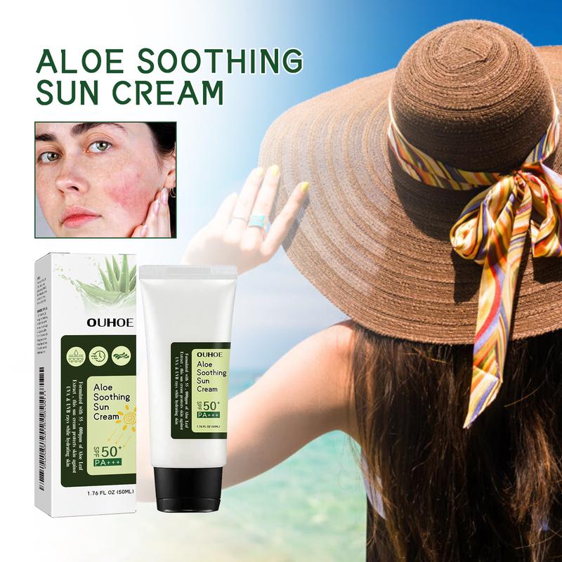 OUHOE Aloe Vera Protective Cream is a moisturizing and refreshing sunscreen that provides UV protection and isolation