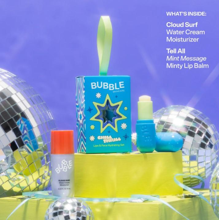 Bubble Skincare Chill Thrill Holiday Gift Set with Cloud Surf Moisturizer and Tell All Mint Message Lip Balm for All Skin Types - Comfort, Skin Repair